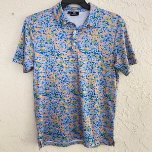 GreenSide Golf Polo Mens Small Blue Camo Performance Short Sleeve Shirt